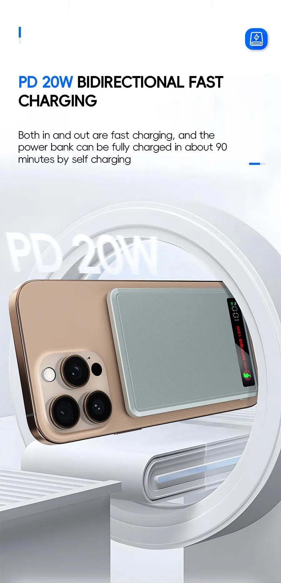5000mAh/10000mah Fast Power Bank for MagSafe Magnetic Wireless External Battery [ CCC Certified] Color Display screen Powerbank