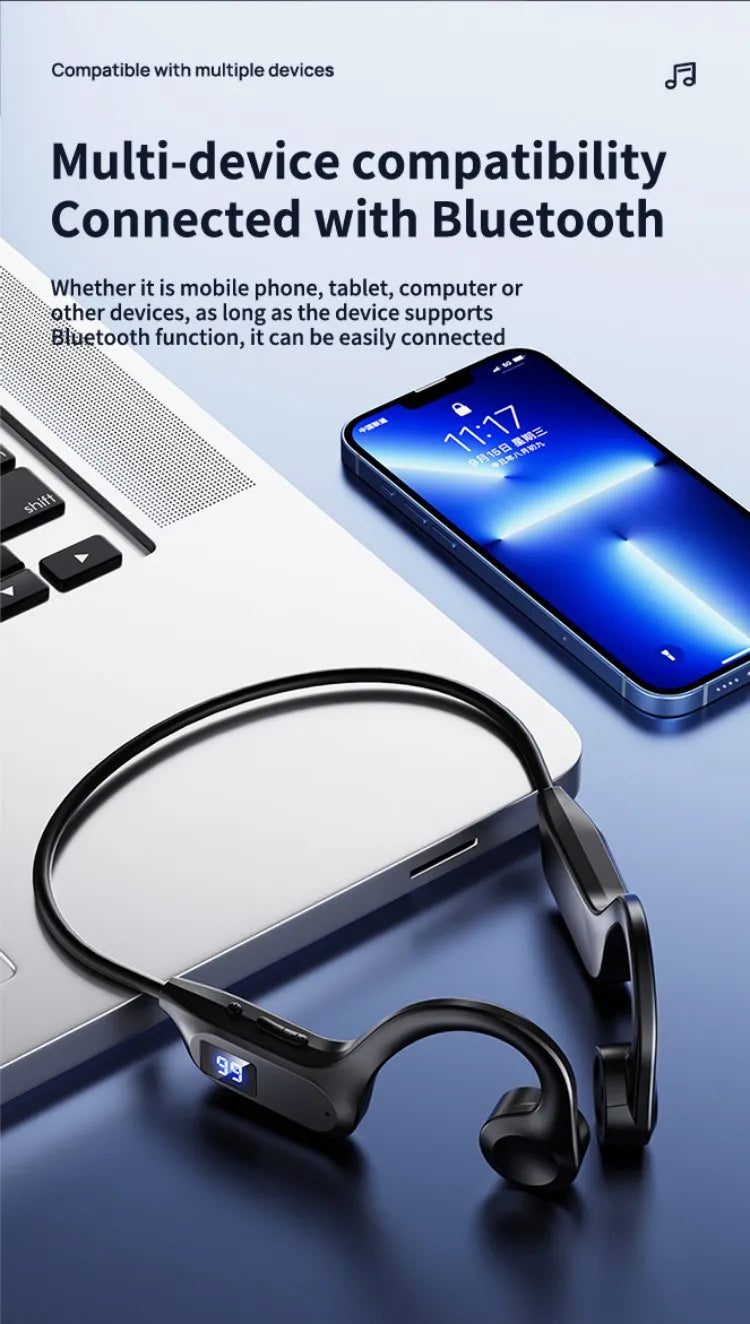 Beauddy Air Conduction Sport Headphone Wireless Earphone Bluetooth-Compatible Headset Hands-free with Mic for Running X7 Earbuds