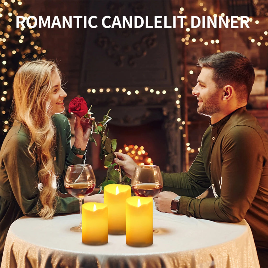 3 Pieces Charge Remote Control LED Decorative Moving Wick Candles,10/12.5/15 cm Rechargeable Dancing Church Candles