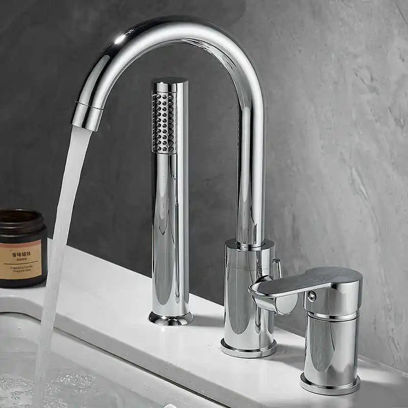Bathroom Bathtub Shower Faucet with Swivel Tub Spout and Handhold Shower Brass Wall Mounted Hot Cold Water Mixer Bath Tap