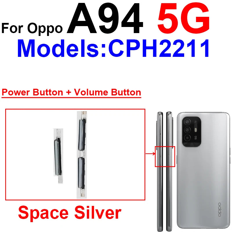 Volume Pwoer Side Button For OPPO A93 A94 A95 4G 5G Up Down Volume ON OFF Power Switch Side Keys Flex Cable Repair Parts