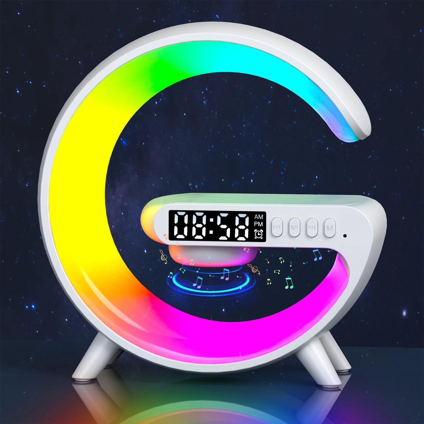 Small RGB Wireless Charger Smart Wireless Bluetooth Speakers Sunrise Alarm Clock & Wake Up Light 15W Fast Charging Dock Station