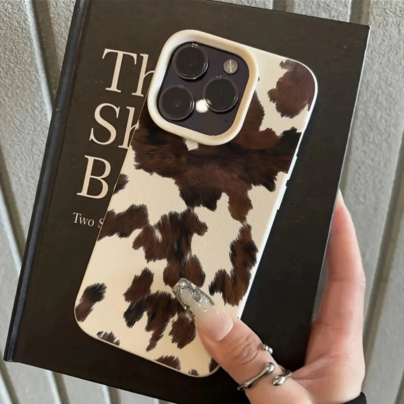 Brown Cow Fur Graphic Printed Silicone Phone Case For iPhone 17 Air X XR XSMax 8 Plus 16 15 14 13 12 11 Pro Max Soft Back Cover