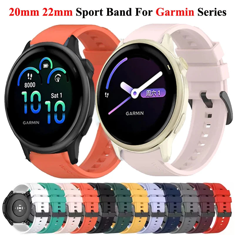 22mm 20mm Silicone Strap For Garmin Vivoactive 6 5 4 Venu 2 3 SQ 2 Sport Band For Garmin Forerunner 970 570 965 745 255 245 645