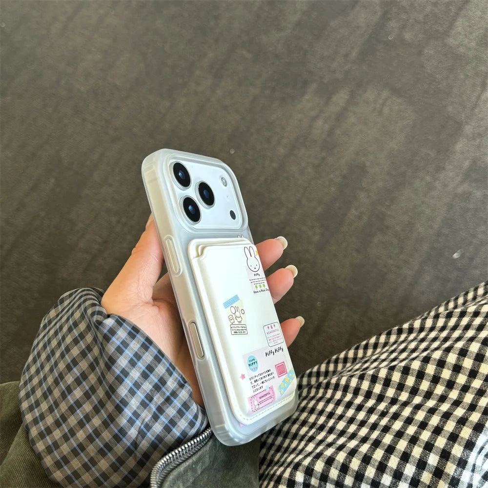 Korean Ins Cute Cartoon Rabbit with Magsafe Card Holde Magnetic Stand Phone Case For iPhone 17 16 Pro 15 17  Pro Max 14 13 Cover