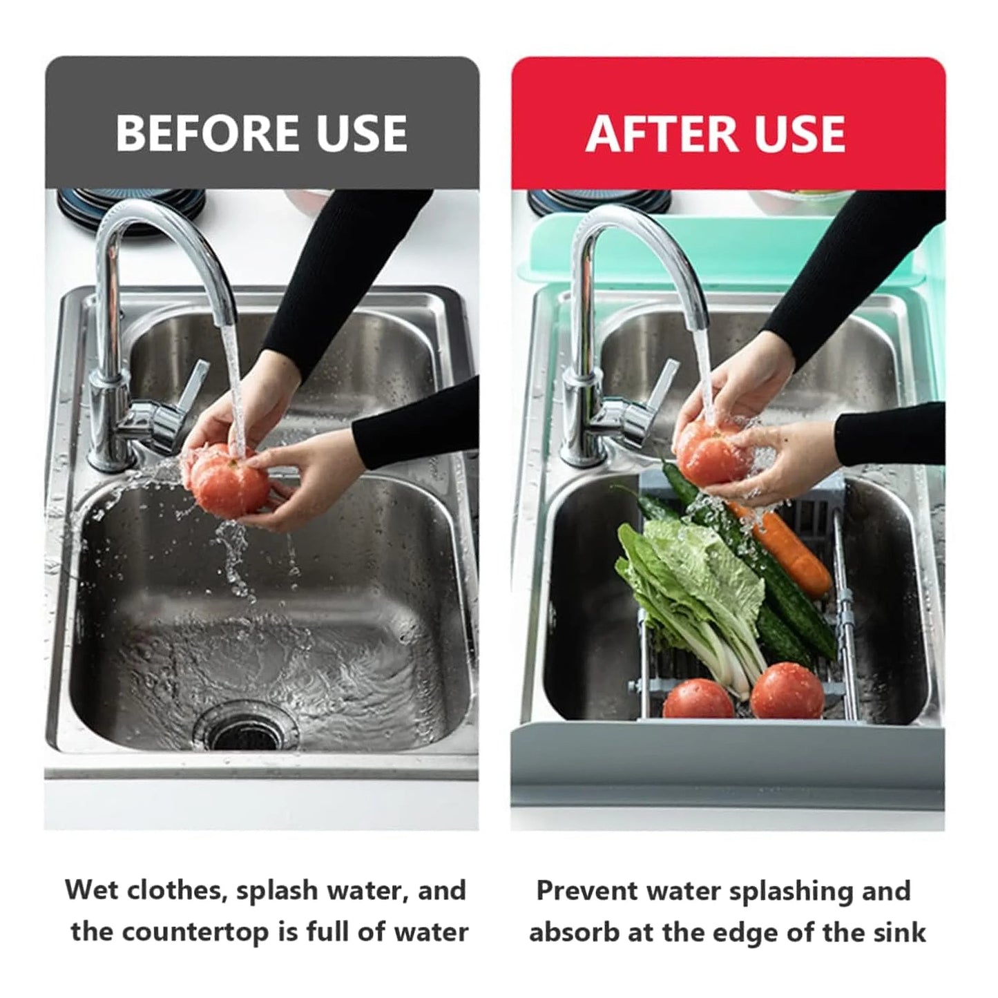 Soft Silicone Kitchen Sink Partition Adhesive Splash Proof Dishwashing And Vegetable Washing Sink Splitter