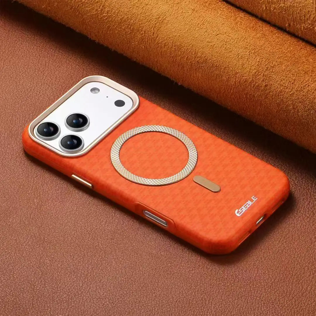 Luxury Business Bitmap Leather Magnetic Phone Case For iPhone 17 16 15 14 13 Pro Max 17Pro 17Air Metal Lens Button Bumpe Cover
