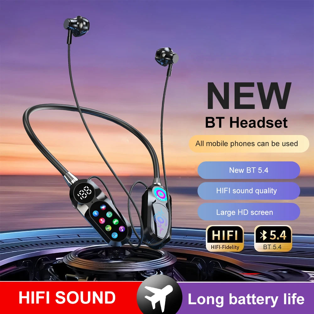 Wireless Bluetooth 5.4 Headset with LED Display HiFi Sound Quality Sports And Gaming Earbuds