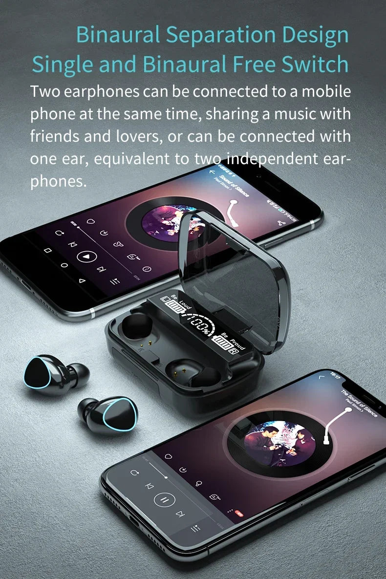 M10 Wireless Earphones 9D Stereo - 3500mAh Charging Box Sports Waterproof TWS Bluetooth Headphones with Microphone