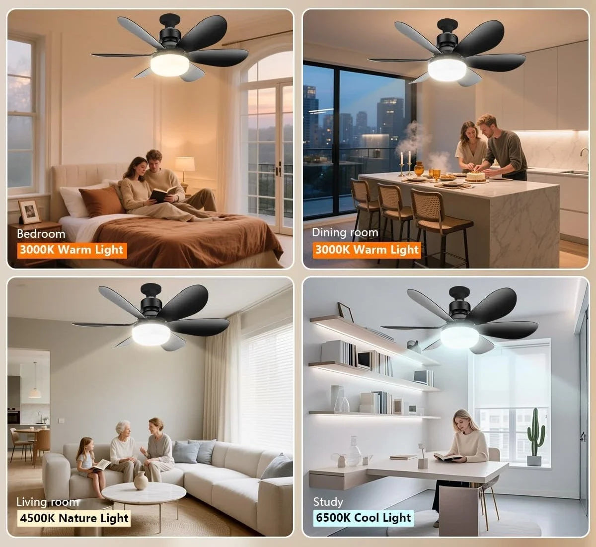 LED 30W Ceiling Fan Light E27 with Remote Control for Dimming Suitable for Living Room Study Household Use 85-265V