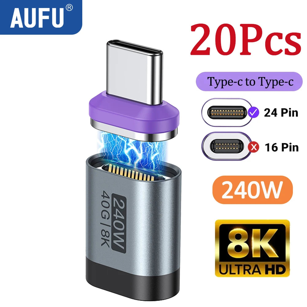 AUFU 5/10/20PCS 240W Magnetic Type C Adapter Fast Charging USB4 Connector 40Gbps 8K60Hz for Thunderbolt 4 3 iPhone 17 16 Macbook