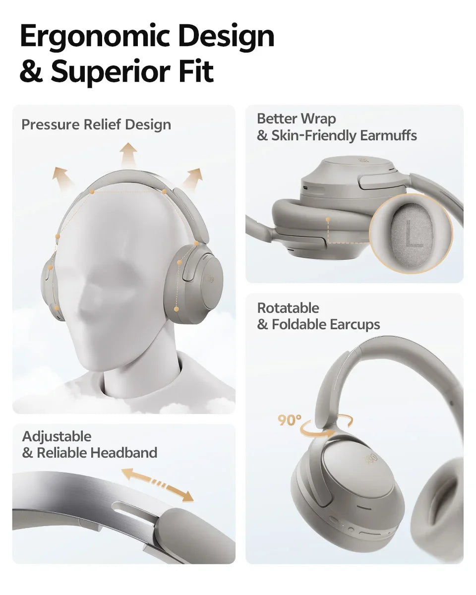 H3S -56dB Adaptive ANC Over Ear Headphone Hi-Res LDAC Spatial Sound Wireless Earphone Bluetooth 6.0 Dual Driver 102H Headset