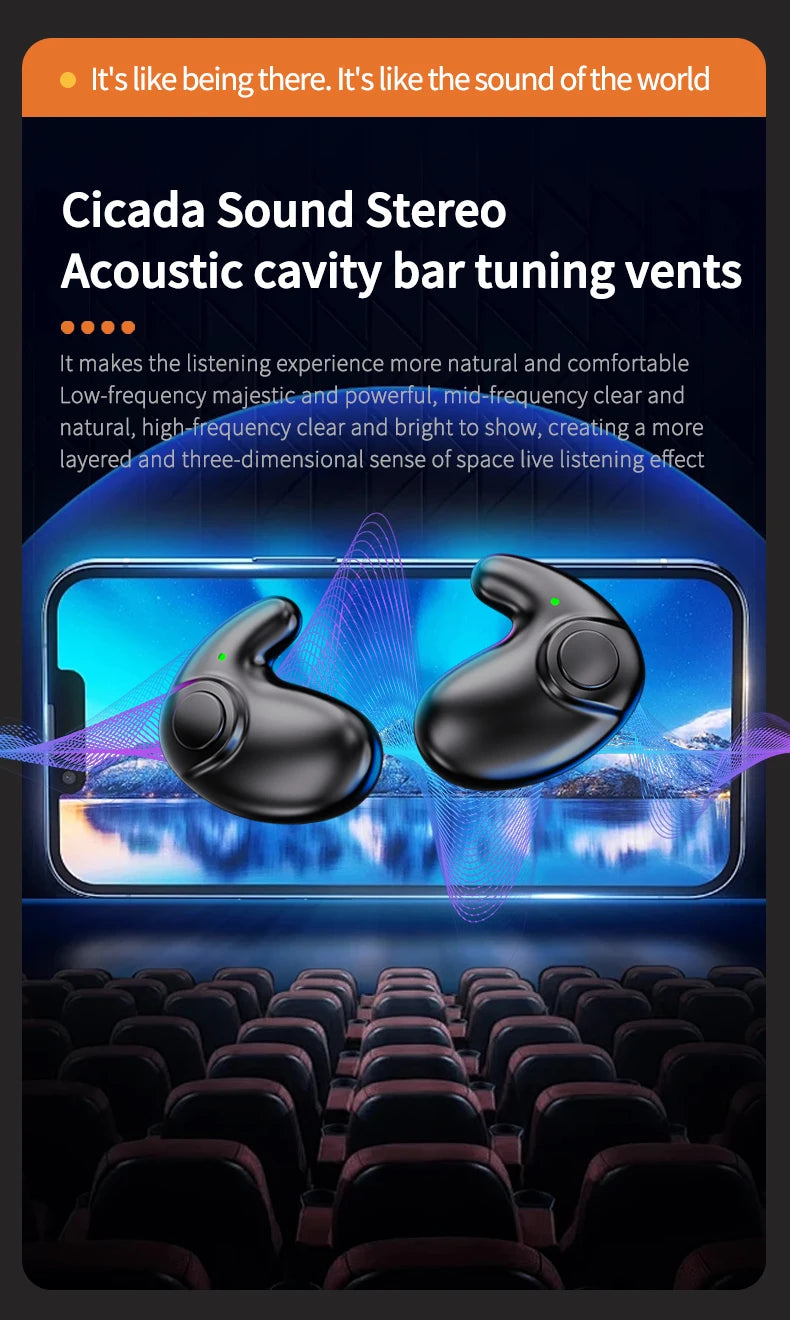 Waterproof Wireless Bluetooth 5.3 Headsets Mini headset Painless Call Noise Cancelling Thin Headphones Fit for Sleeping/Sports