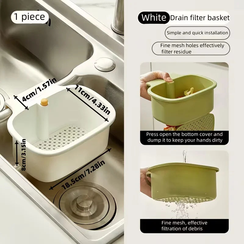 Multi-Purpose Sink Drain Basket: Self-Cleaning, Removable Filter for Clog Prevention, Non-Slip Basin Rack