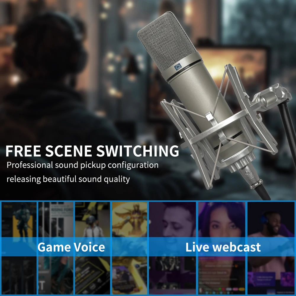 KDES U87 AI XLR Condenser Microphone Professional Cardioid Studio Mic for Recording Podcasting Voice Over Streaming Home Studio