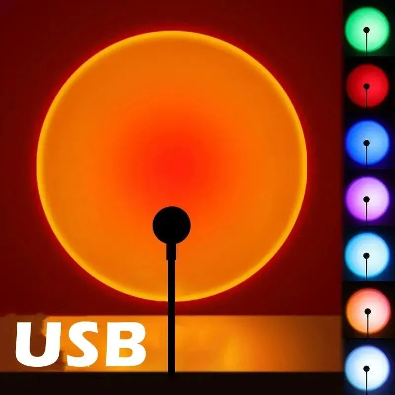USB Sunset Projection Lamp Rainbow Atmosphere Night Light Sunset Light for Photography Selfie Coffee Store Live Wall Decoration