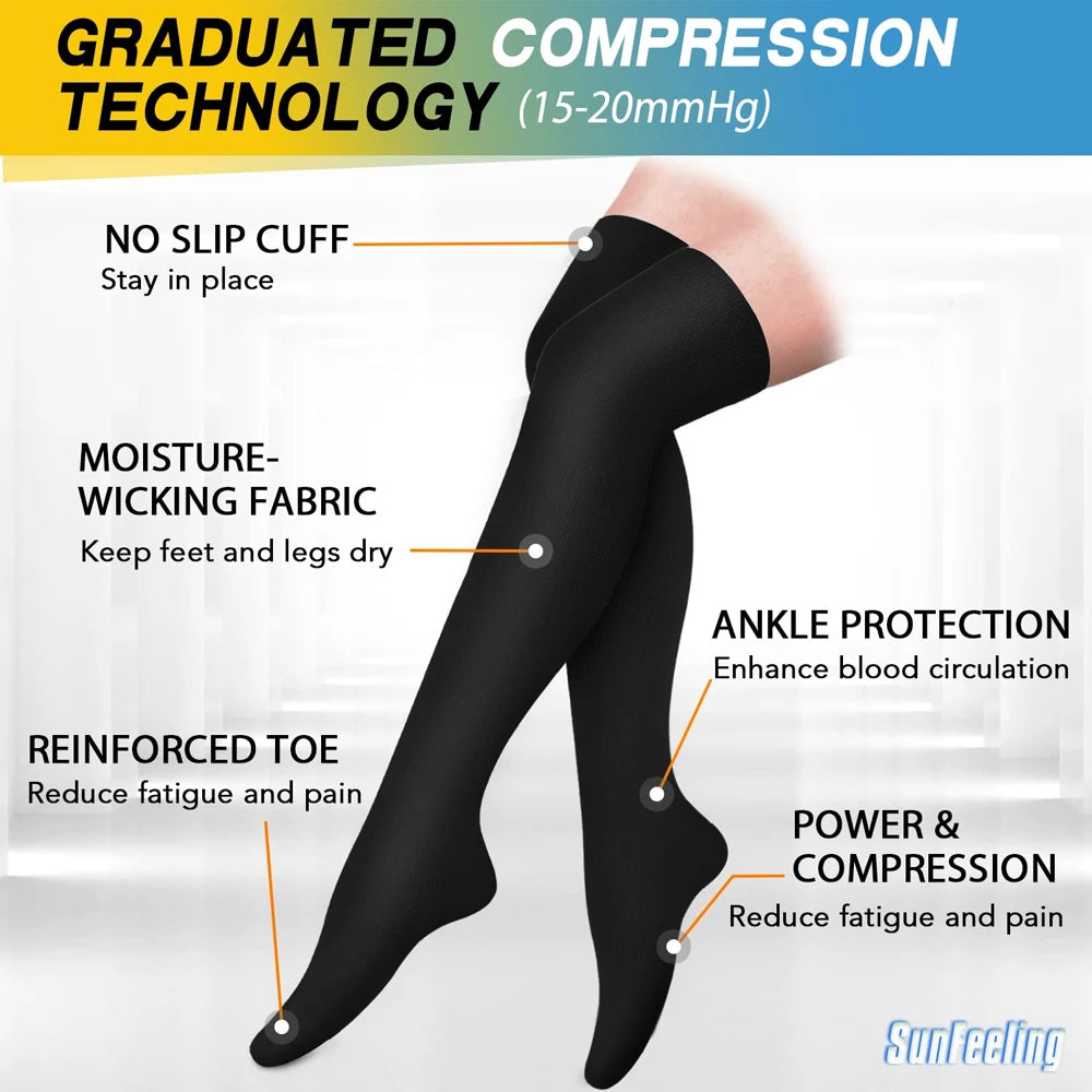 1Pair Compression Stocking for Women Men,20-30mmHg Thigh High Compression Socks - Best Support for Nursing Sports Varicose Veins