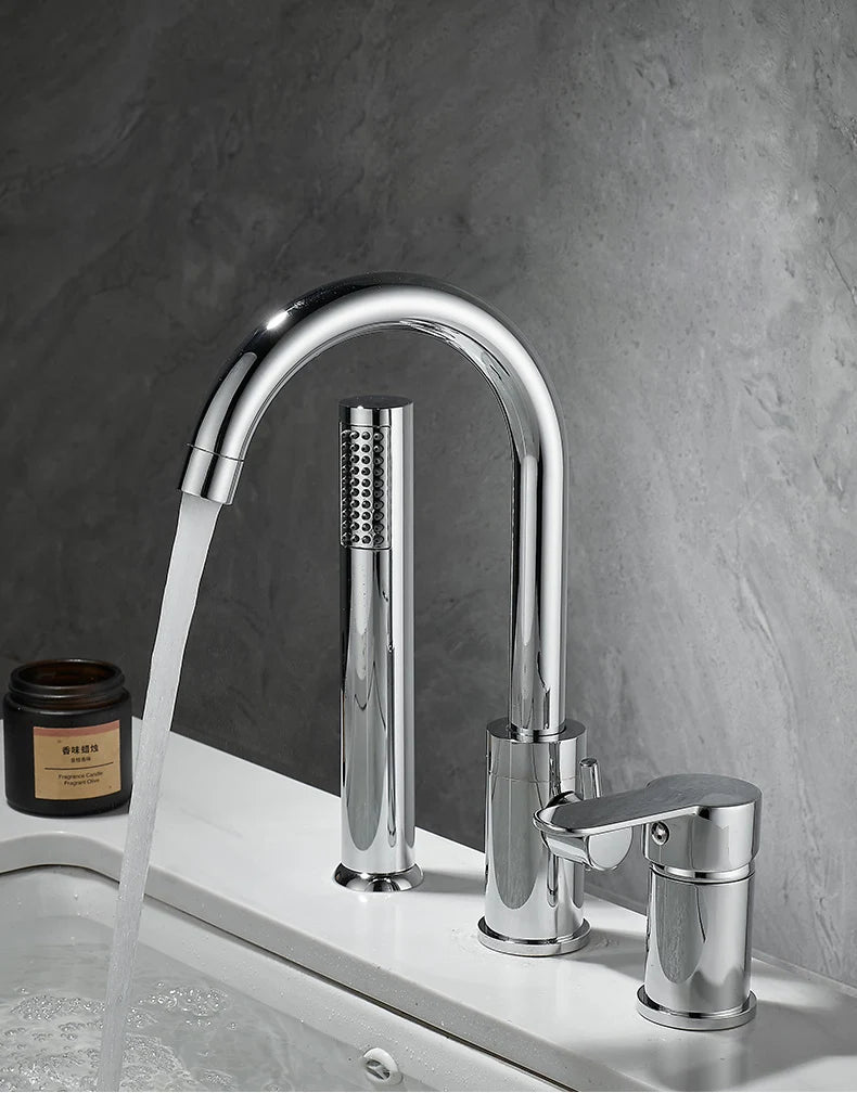 Bathroom Bathtub Shower Faucet with Swivel Tub Spout and Handhold Shower Brass Wall Mounted Hot Cold Water Mixer Bath Tap