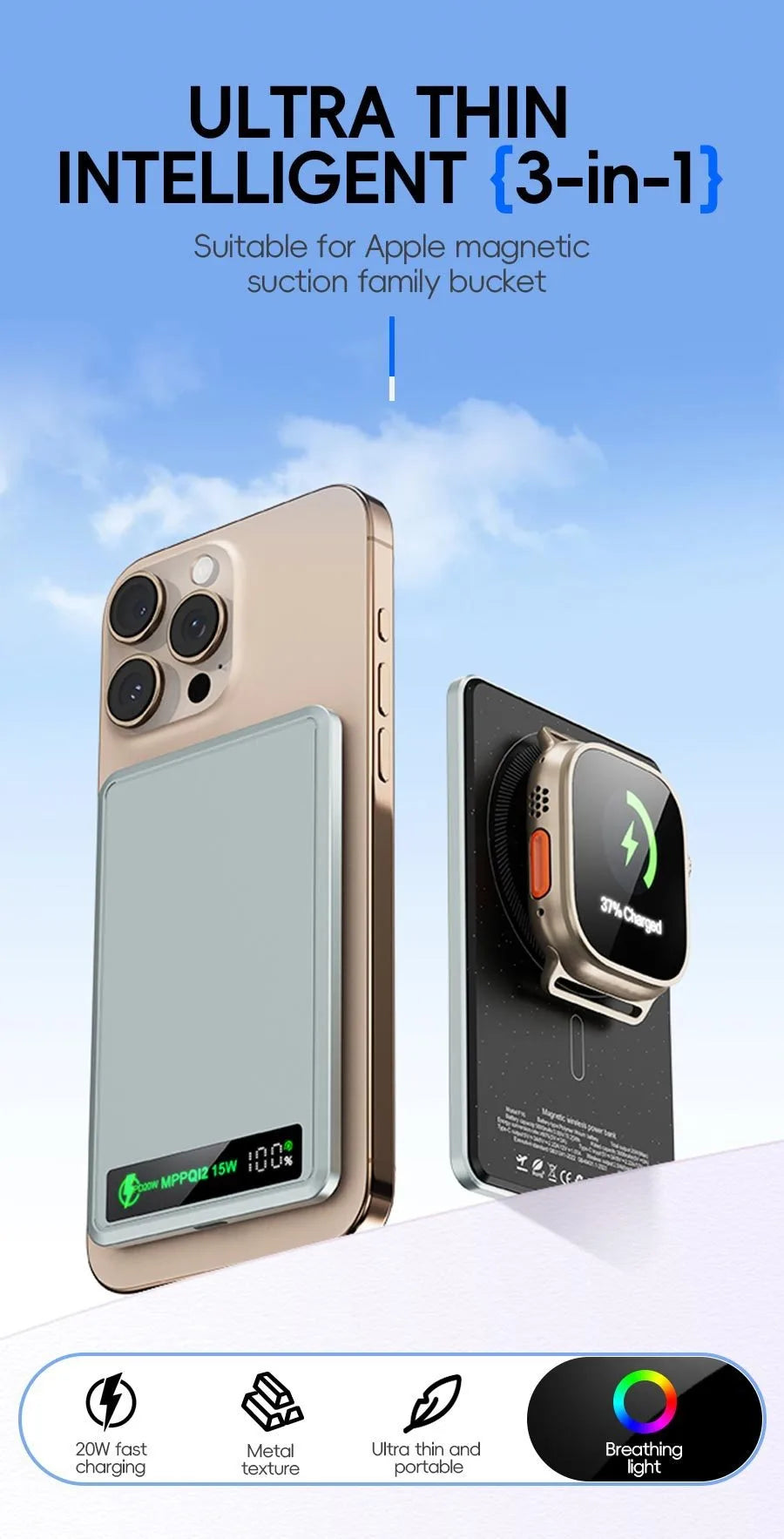 5000mAh/10000mah Fast Power Bank for MagSafe Magnetic Wireless External Battery [ CCC Certified] Color Display screen Powerbank