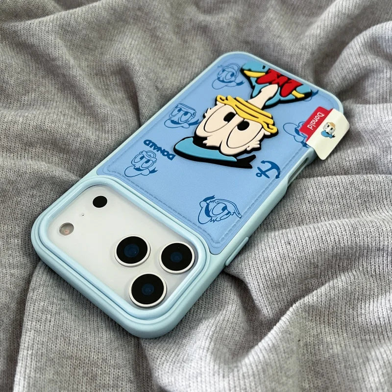 Luxury embossing leather Cute couple cartoon Funny Daisy Donald Duck Phone Case For iPhone 13 14 15 16 17 Pro Max 17Pro Cover﻿﻿