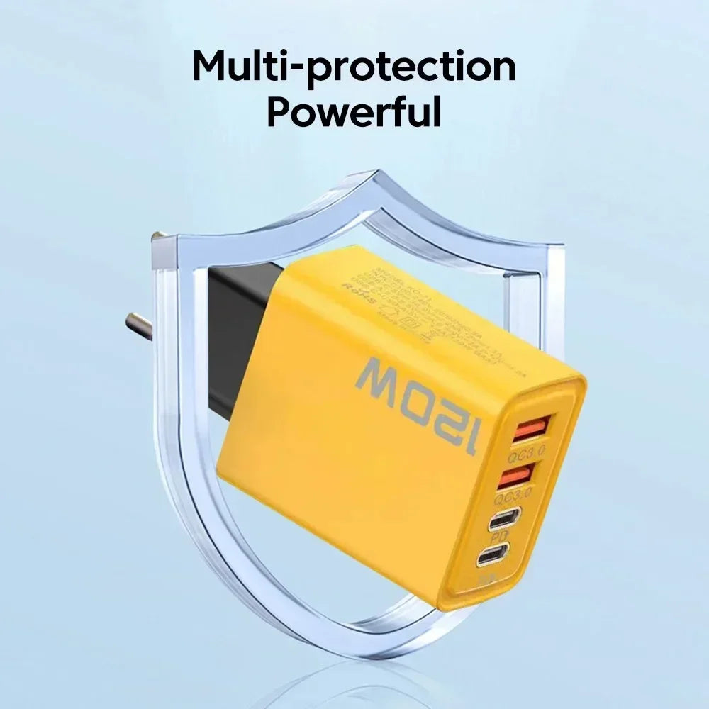 120W Total Fast Charging Quick Charger PD USB Type-C Wall Adapter for iPhone 16/15/14 Xiaomi Huawei Redmi Oneplus -Phone Charger