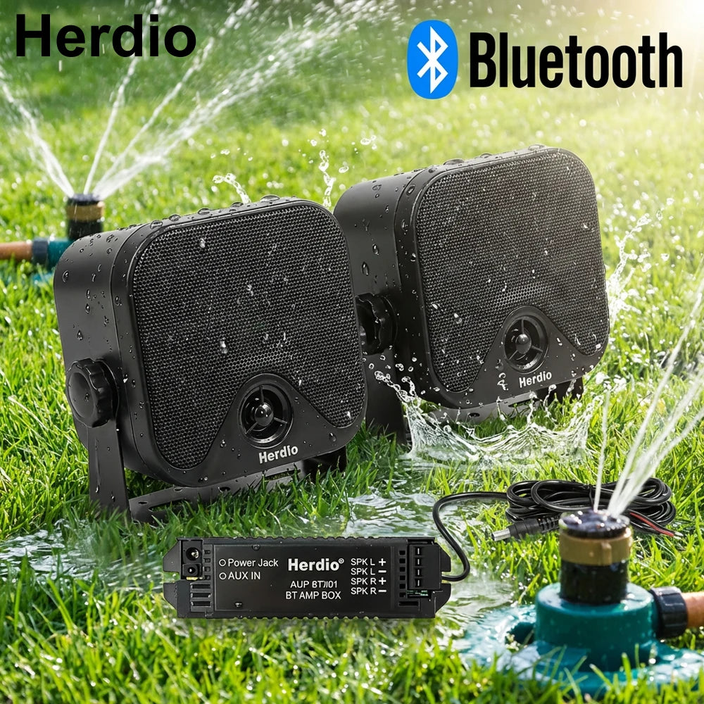 Herdio 4 Inch Waterproof Bluetooth Marine Speakers (2 Pack) - Surface Mount Heavy Duty Audio for Boats, Golf Carts, ATV, UTV,