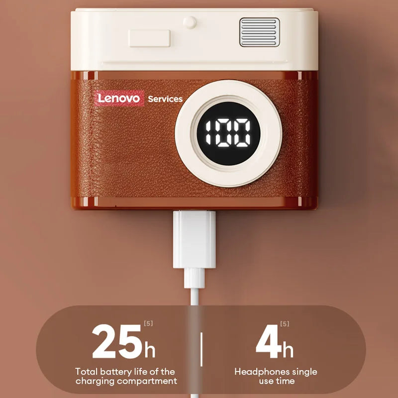 Lenovo LE218 Bluetooth 6.0 Vintage Leather Wireless Earbuds LED Digital Display Headphones ENC Noise Reducation Earphone for Mi