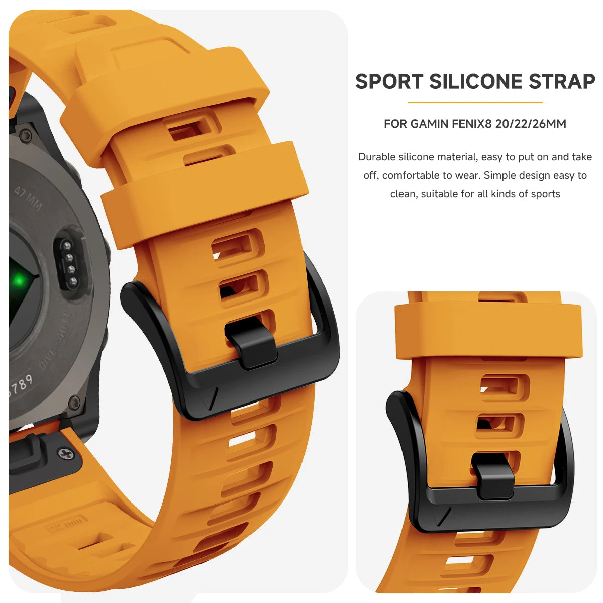 New 20/22/26mm sport Band for Garmin Fenix 8 7X 7 7Pro 7S 6X 6 6S 5X 5S Plus Enduro 2 Forerunner 955 Silicone Quick Fit Strap