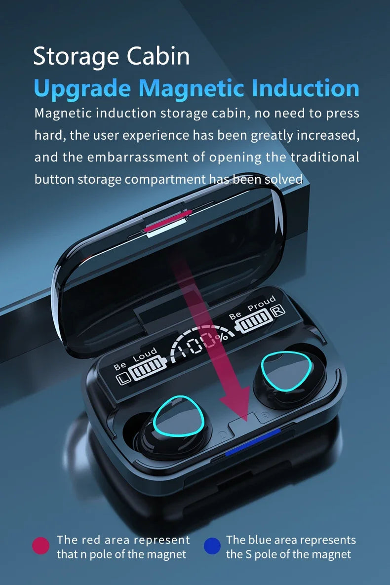 M10 Wireless Earphones 9D Stereo - 3500mAh Charging Box Sports Waterproof TWS Bluetooth Headphones with Microphone