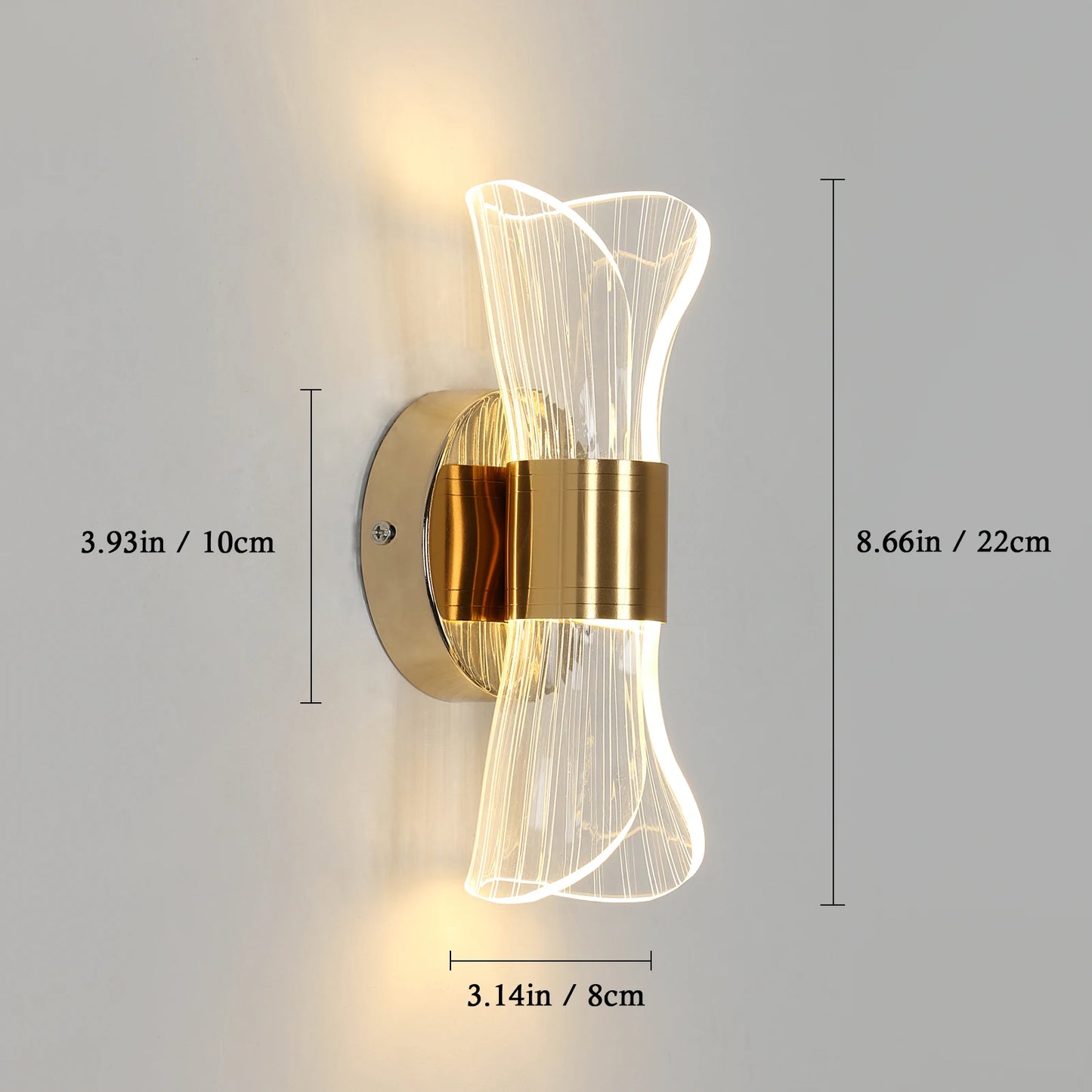 Indoor LED Wall Lamp,Modern 12W Wall Lamp Dimmable with 3 Light Colors,Gold Acrylic Wall Lamp for Bedroom Stairwell Hallway