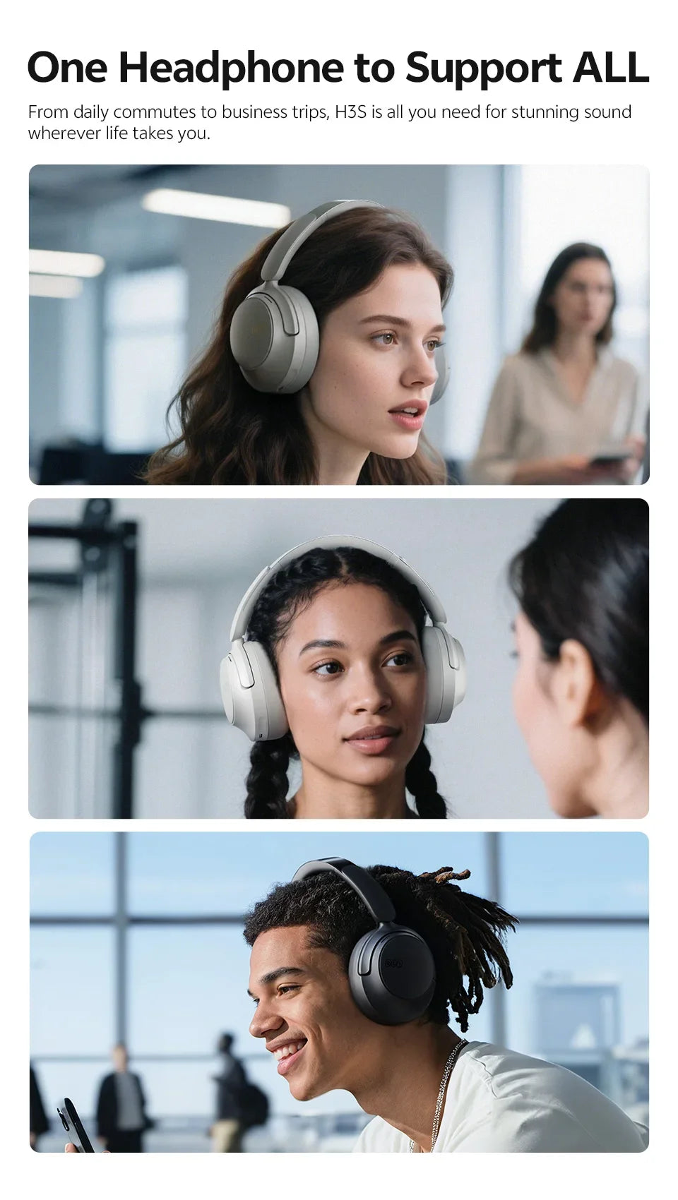 H3S -56dB Adaptive ANC Over Ear Headphone Hi-Res LDAC Spatial Sound Wireless Earphone Bluetooth 6.0 Dual Driver 102H Headset