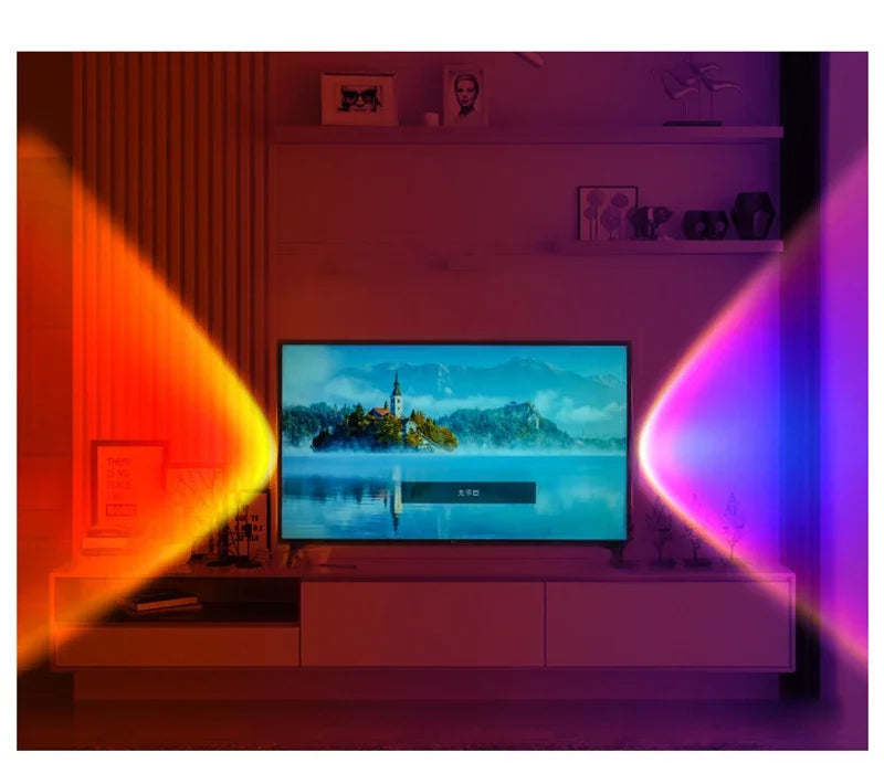 USB Sunset Projection Lamp Rainbow Atmosphere Night Light Sunset Light for Photography Selfie Coffee Store Live Wall Decoration