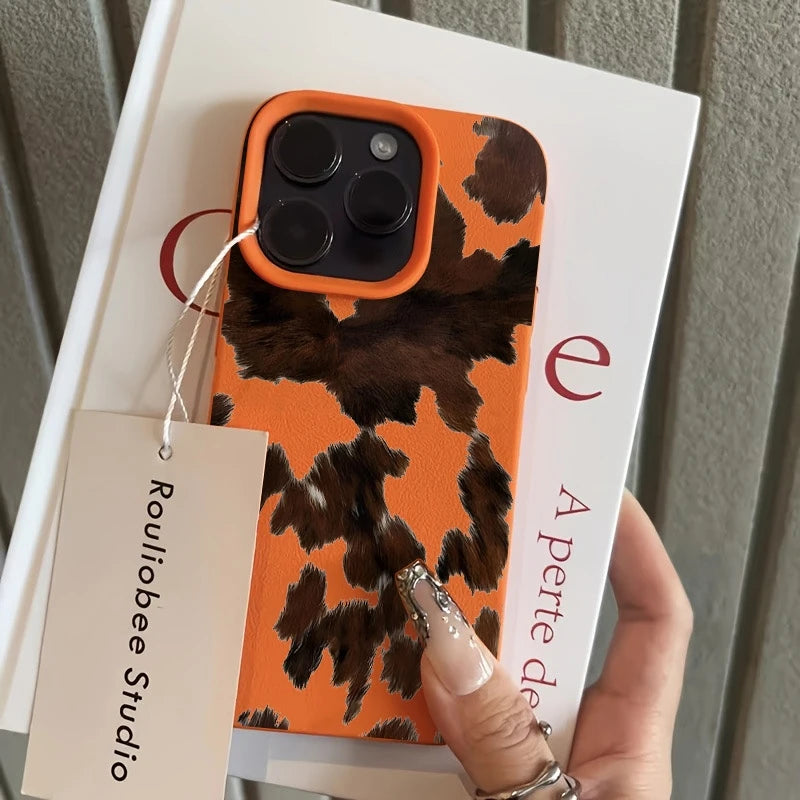 Brown Cow Fur Graphic Printed Silicone Phone Case For iPhone 17 Air X XR XSMax 8 Plus 16 15 14 13 12 11 Pro Max Soft Back Cover