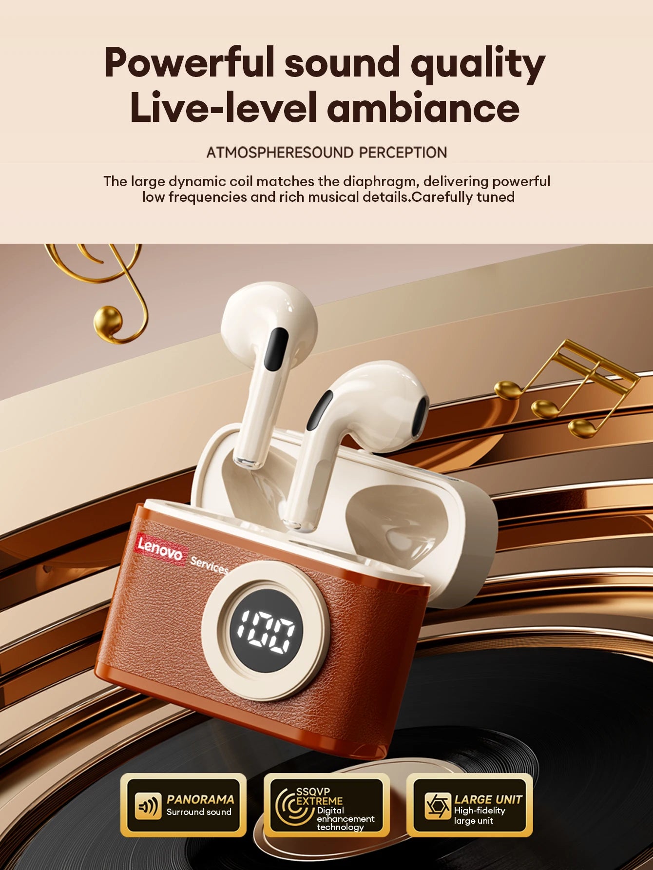 Lenovo LE218 Bluetooth 6.0 Vintage Leather Wireless Earbuds LED Digital Display Headphones ENC Noise Reducation Earphone for Mi