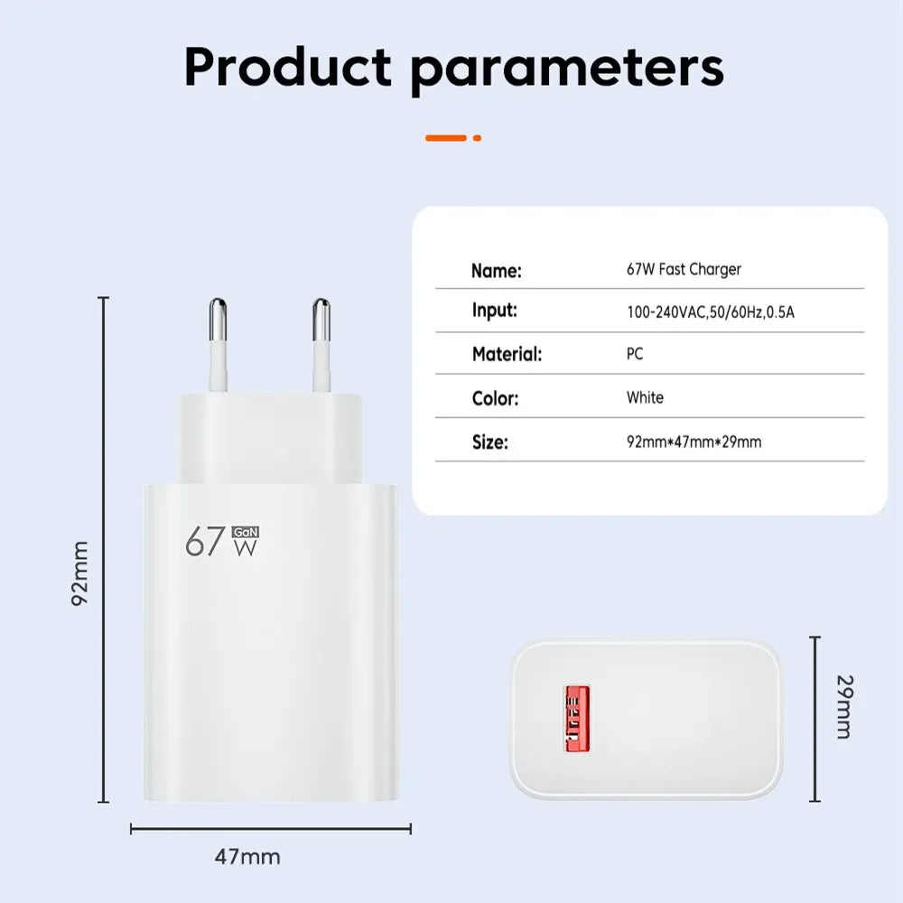 67W Fast Charger For Xiaomi 14 13 12 11 Ultra Redmi Note 13 12T Pro POCO X6 Turbo Type C Cable Power Adapter USB Quick Charger