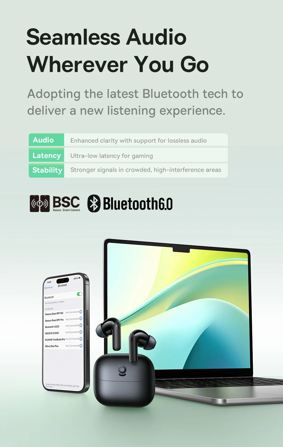 Baseus Bass EP10 NC -43dB Noise Cancelling ANC True Wireless Earbuds Bluetooth 6.0 In-Ear Wireless Earphones 4-Mics ENC Ear buds