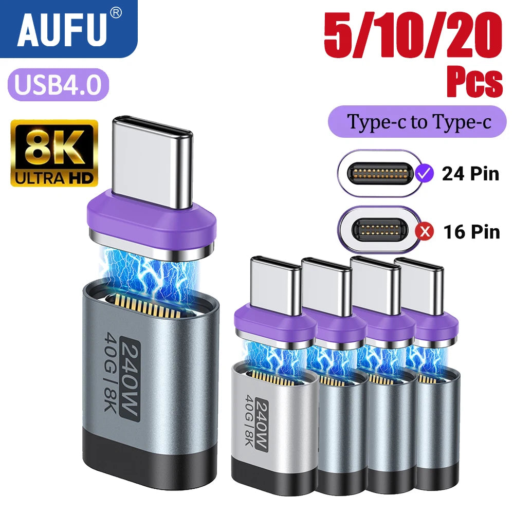 AUFU 5/10/20PCS 240W Magnetic Type C Adapter Fast Charging USB4 Connector 40Gbps 8K60Hz for Thunderbolt 4 3 iPhone 17 16 Macbook