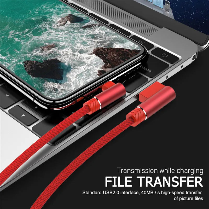 90 Degree USB Cable For iPhone 14 13 12 11 Pro Max X XR 6s 7 8 Plus 2m 3m Lead Mobile Phone Fast Charging Cord Data Charger Wire