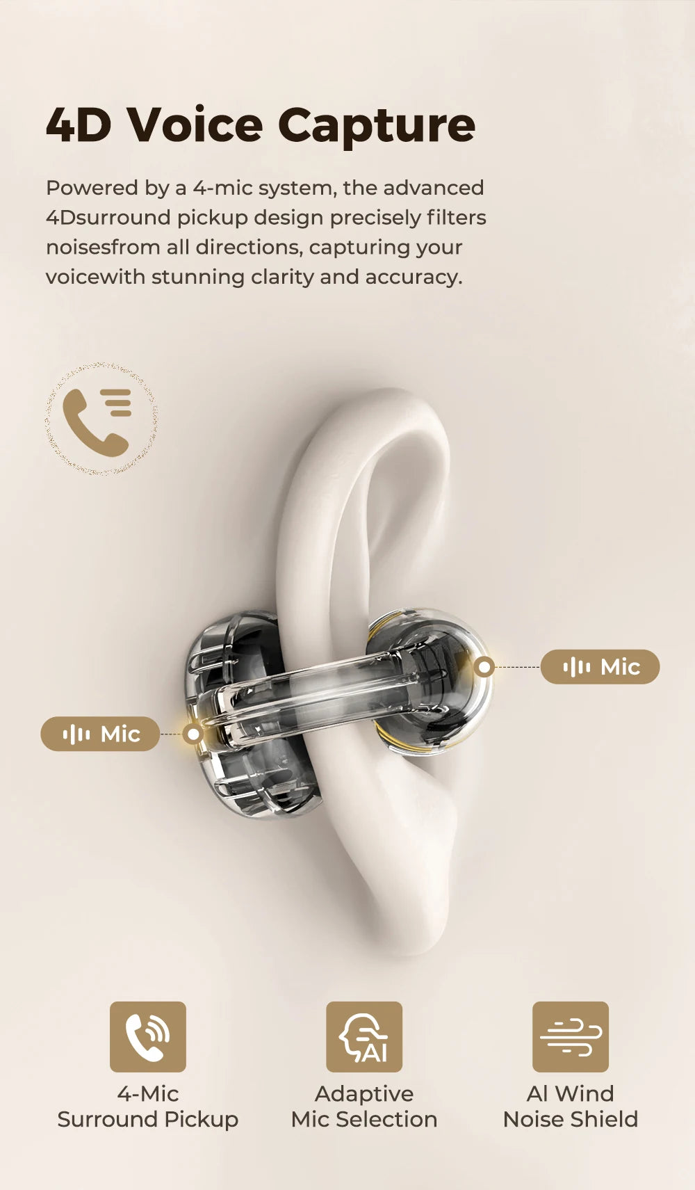 【HTC NE56】 Bluetooth V6.0 Earphones OWS Ear clip Sports Wireless Headphones Noise Reduction Calls Ultra-light Earclip Earbuds