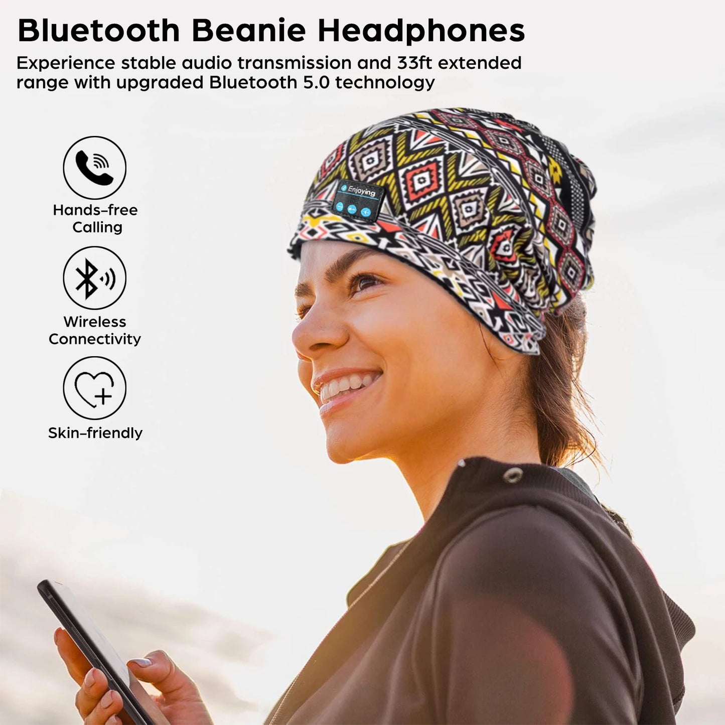 Wireless Bluetooth Earphone Music Hat Soft Fashion Outdoor Sports Running Yoga Headset Cap Breathable with Mic for Men&Women