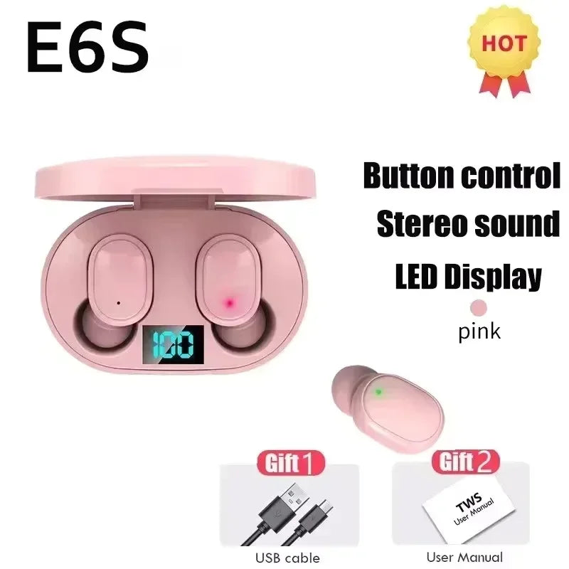E6S TWS Bluetooth Earphones Wireless Bluetooth Headset Noise Cancelling Headsets with Microphone Headphones for All Smartphones