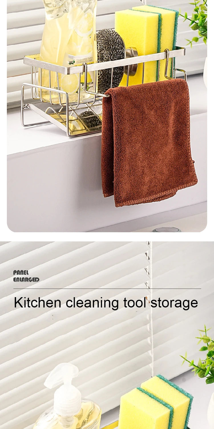 Sink Cleaning Tools Storage Rack Kitchen Multifunctional Stainless Steel Drain Rack for Sponge Cleanser Organizer Rag Hanger