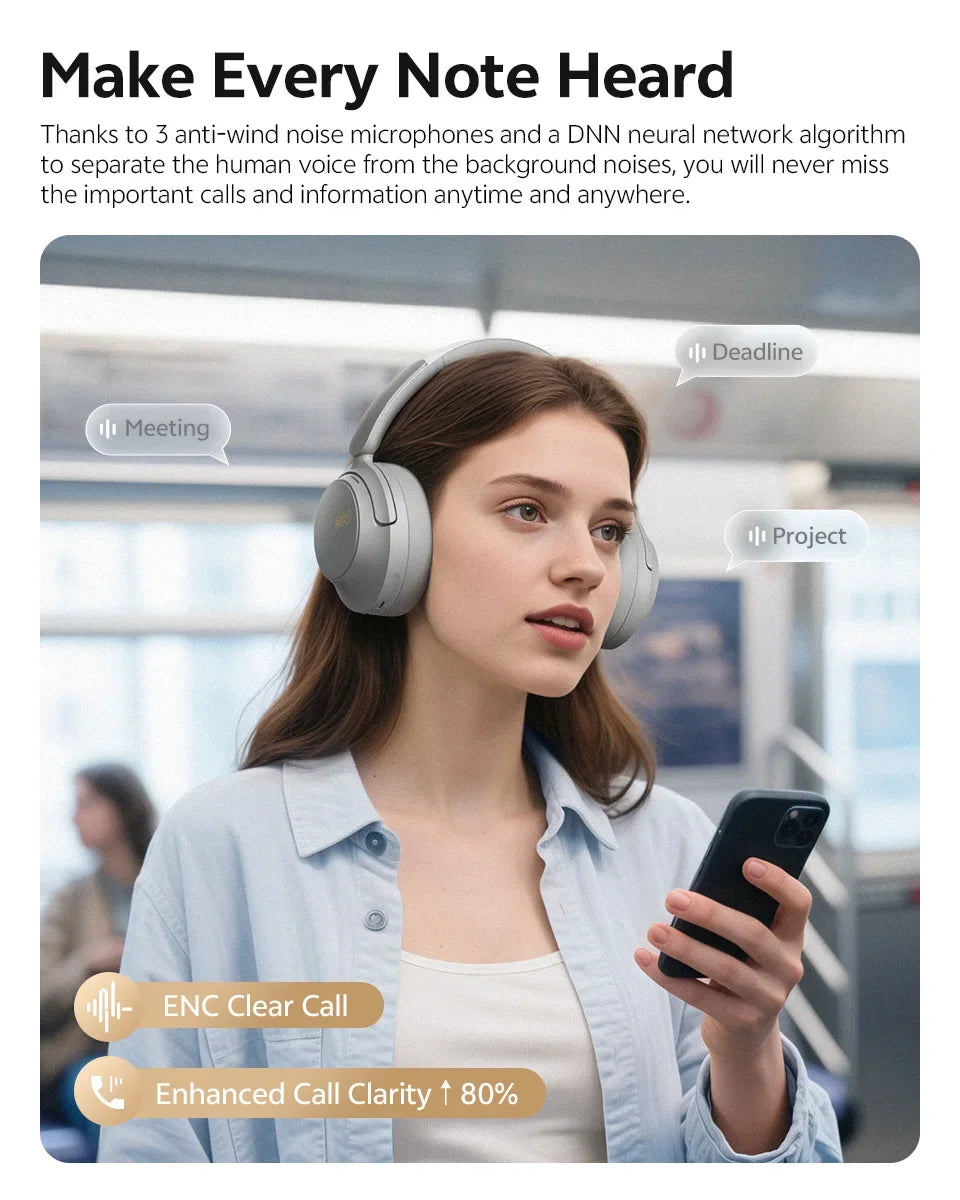 H3S -56dB Adaptive ANC Over Ear Headphone Hi-Res LDAC Spatial Sound Wireless Earphone Bluetooth 6.0 Dual Driver 102H Headset