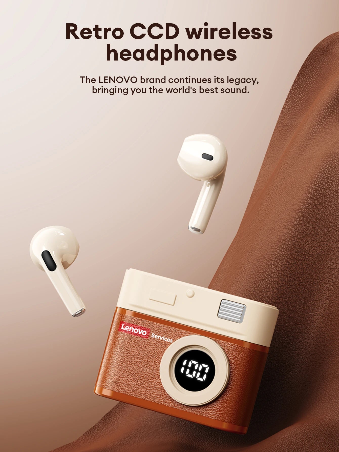 Lenovo LE218 Bluetooth 6.0 Vintage Leather Wireless Earbuds LED Digital Display Headphones ENC Noise Reducation Earphone for Mi