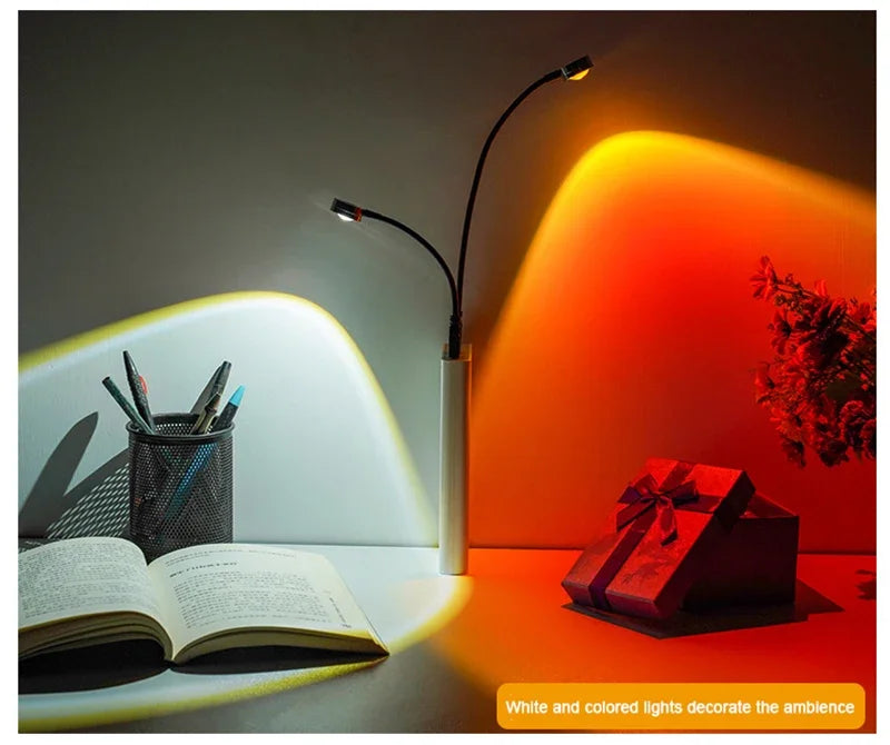 USB Sunset Projection Lamp Rainbow Atmosphere Night Light Sunset Light for Photography Selfie Coffee Store Live Wall Decoration