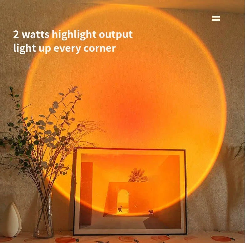 USB Sunset Projection Lamp Rainbow Atmosphere Night Light Sunset Light for Photography Selfie Coffee Store Live Wall Decoration