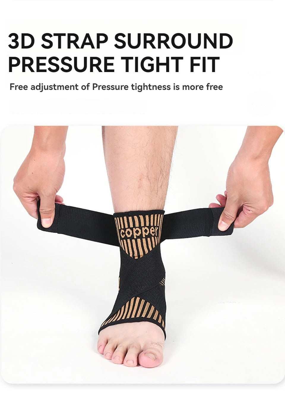 GOBYGO 1Pcs Copper Ion Ankle Brace Fitness Cycling Running Copper Fiber Ankle Brace Adjustable Ankle Brace Compression Strap