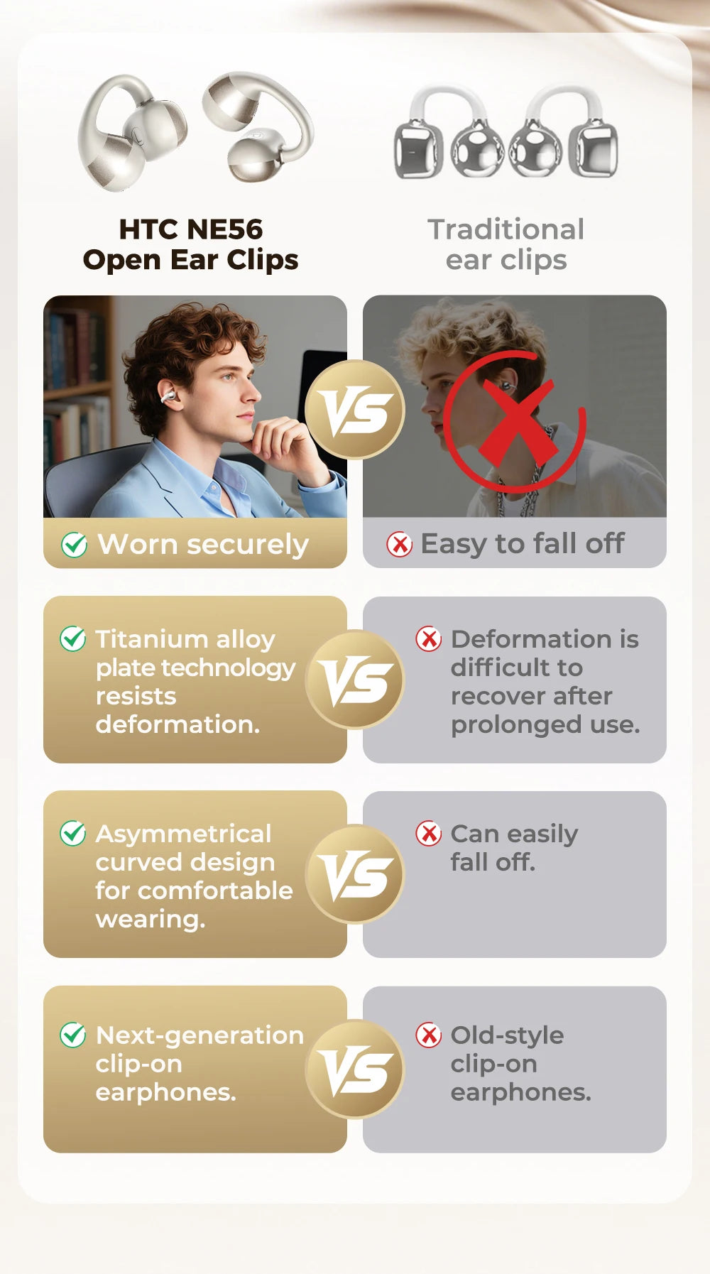 【HTC NE56】 Bluetooth V6.0 Earphones OWS Ear clip Sports Wireless Headphones Noise Reduction Calls Ultra-light Earclip Earbuds