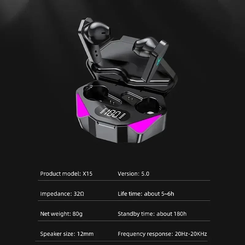 X15 TWS Bluetooth Wireless Earphones V5.1 - In-Ear Sports Headset with Low Latency & HiFi Sound for Gaming