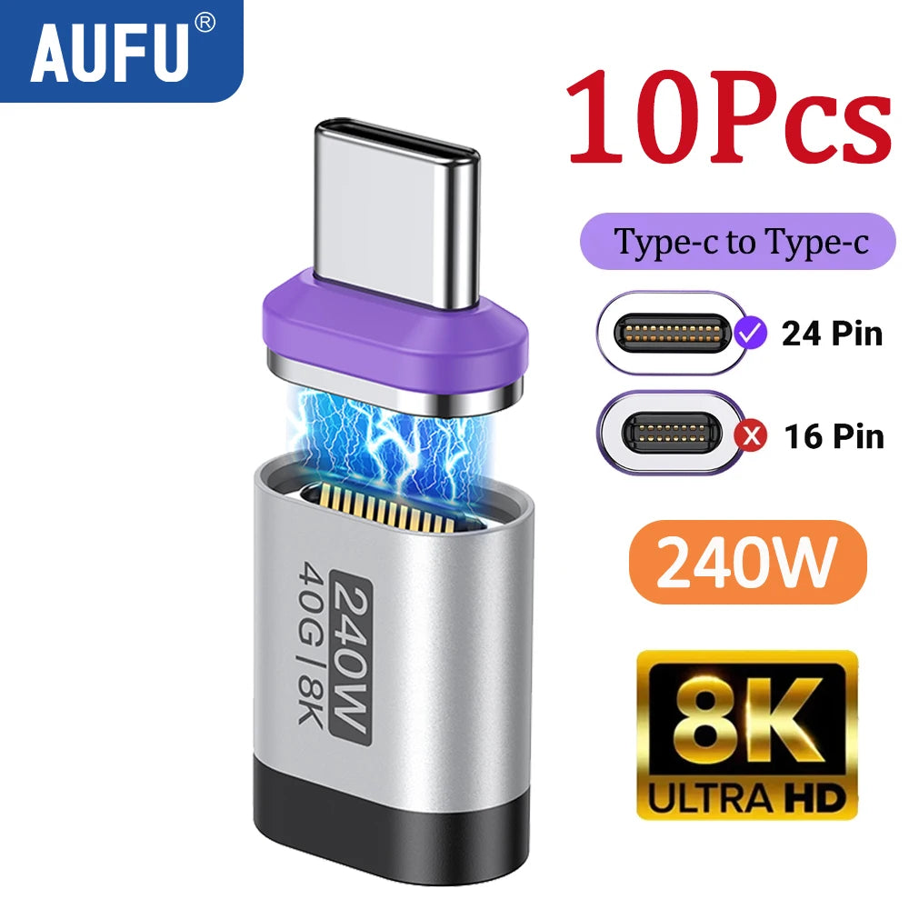 AUFU 5/10/20PCS 240W Magnetic Type C Adapter Fast Charging USB4 Connector 40Gbps 8K60Hz for Thunderbolt 4 3 iPhone 17 16 Macbook
